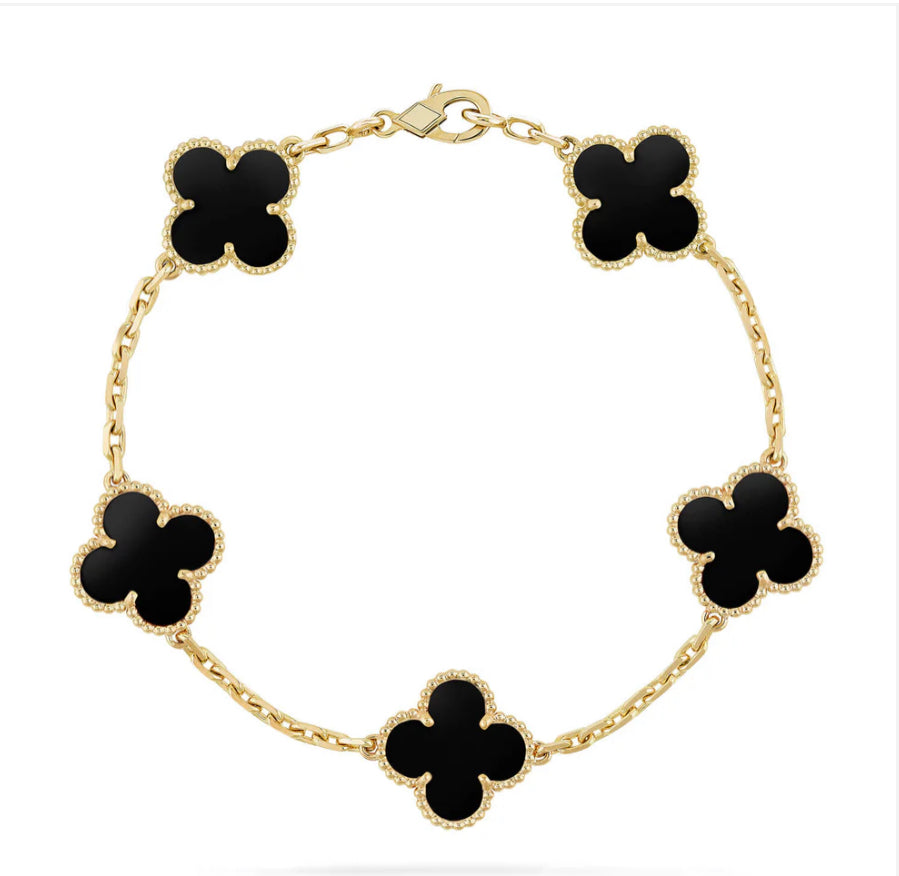 BRACELET MOP NOIR CLOVER 5 MOTIFS