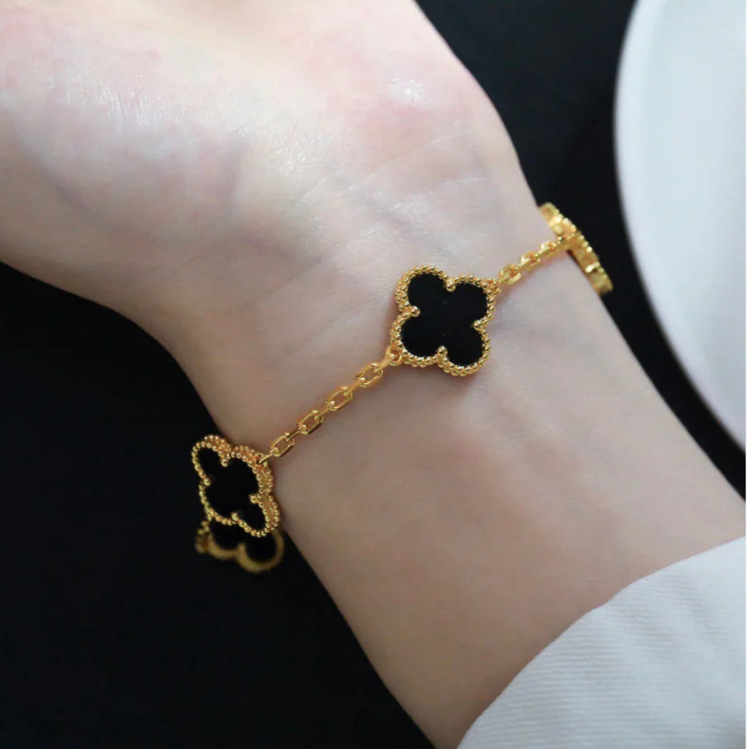 BRACELET MOP NOIR CLOVER 5 MOTIFS