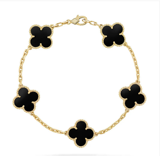 BRACELET MOP NOIR CLOVER 5 MOTIFS